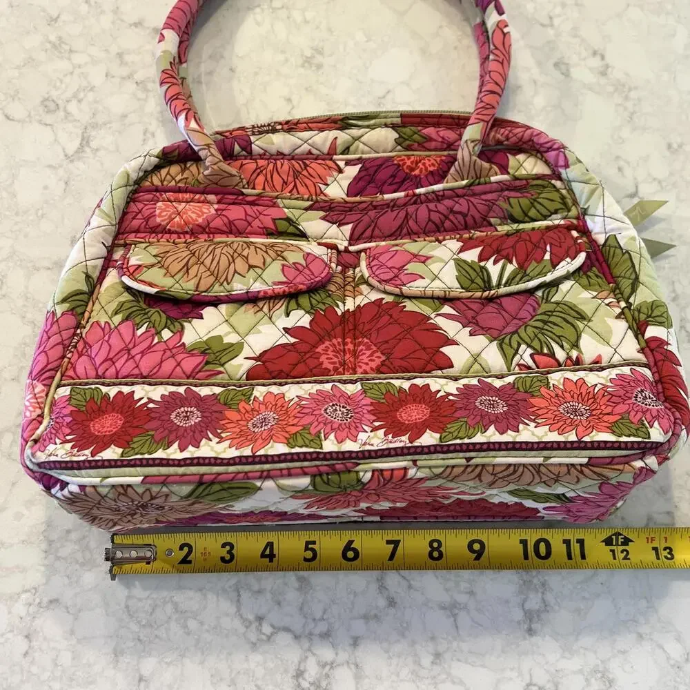 Vera Bradley Bowler Bag Retired Hello Dahlia Pink Red Satchel Purse EUC - Picture 2 of 6